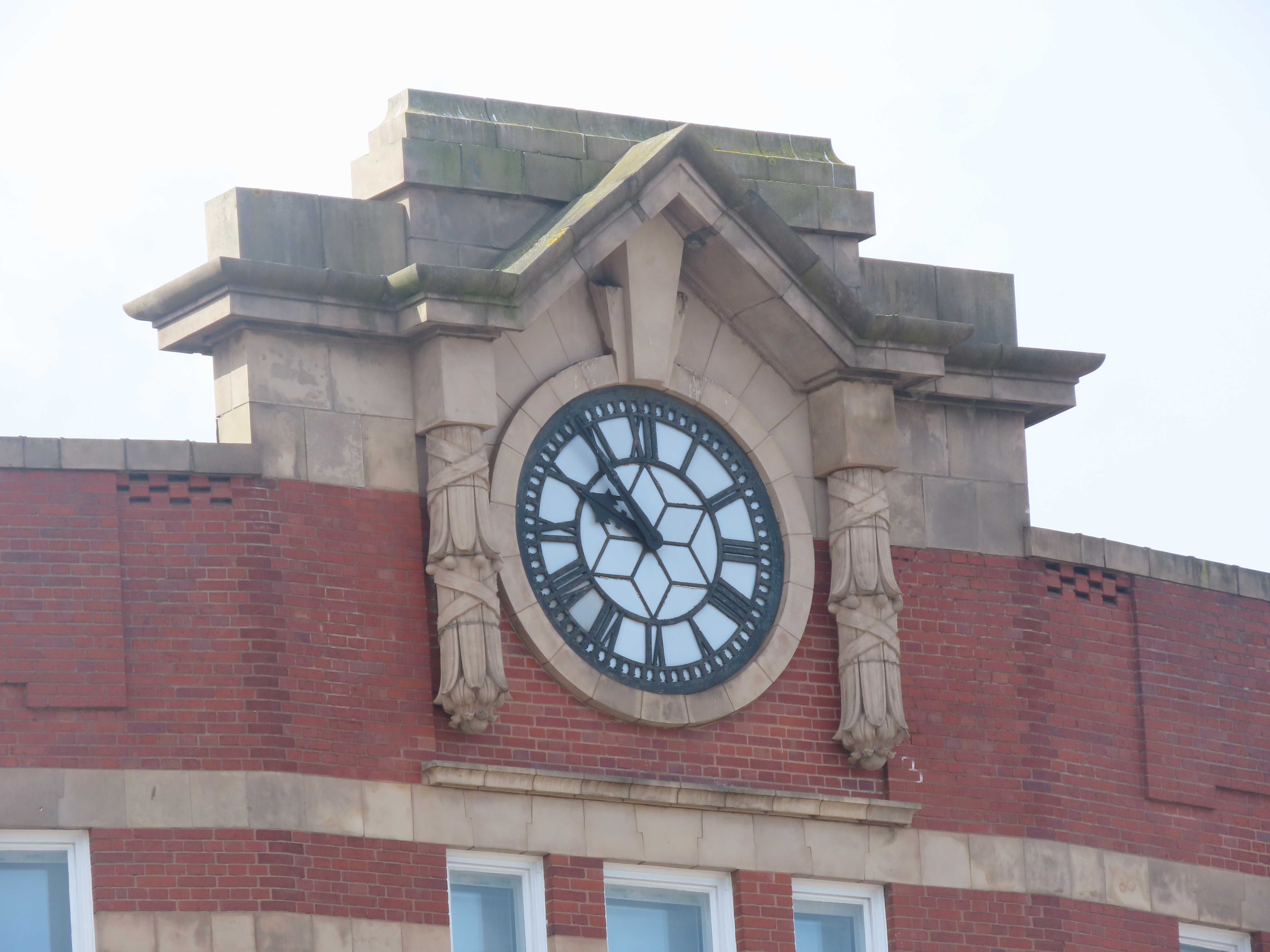 Clock at King Edward Building, Lancaster Place, Birmingham — stopped public clock